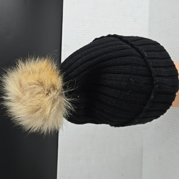 Baby Phat Black Beanie with Gold Embroidery and Tan Pom Pom - Picture 2 of 7